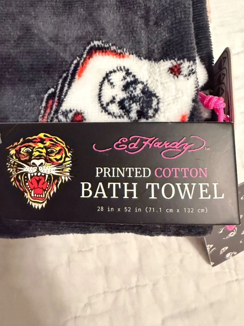 NWT - Ed Hardy Skull & Playing Cards Cotton Bath Towel